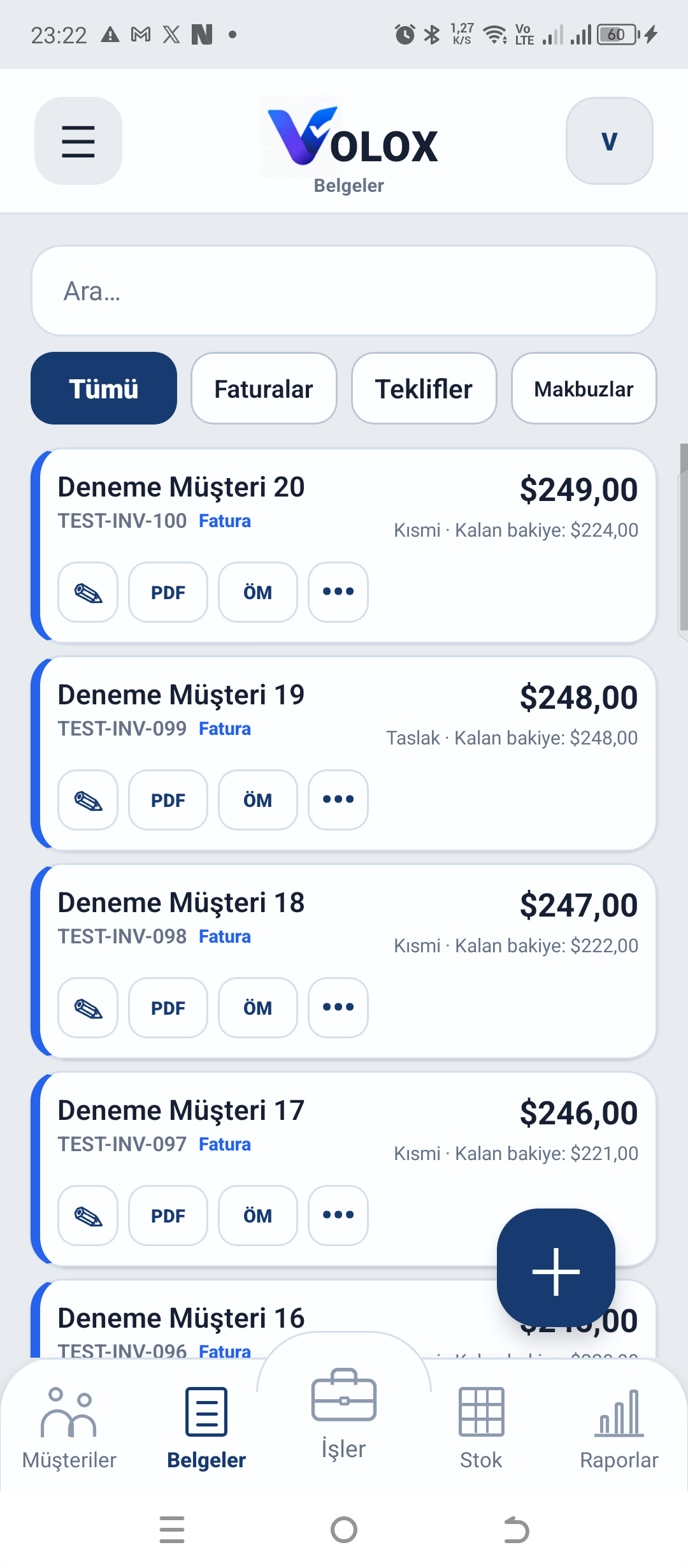 Invoice and estimate list